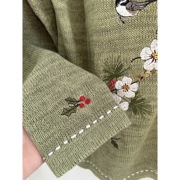 Vtg Blair Knit Cardigan Sweater XL Embroidery Birds Flowers 80s Easter Granny - Picture 4 of 13